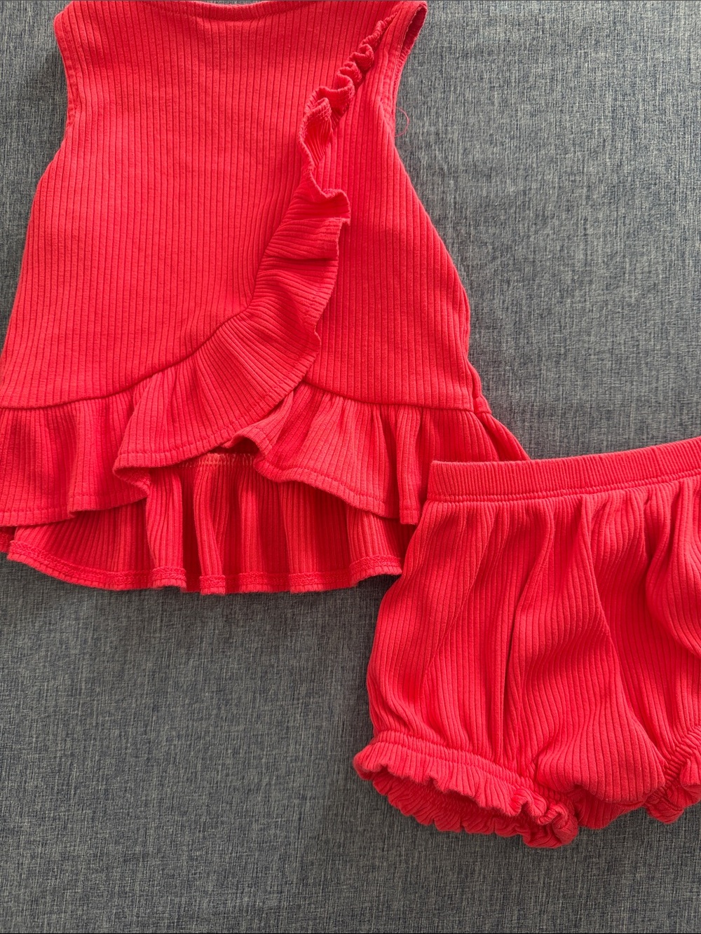 Pink Ribbed Ruffle Tank & Short Set - Kids - Picture 3 of 4